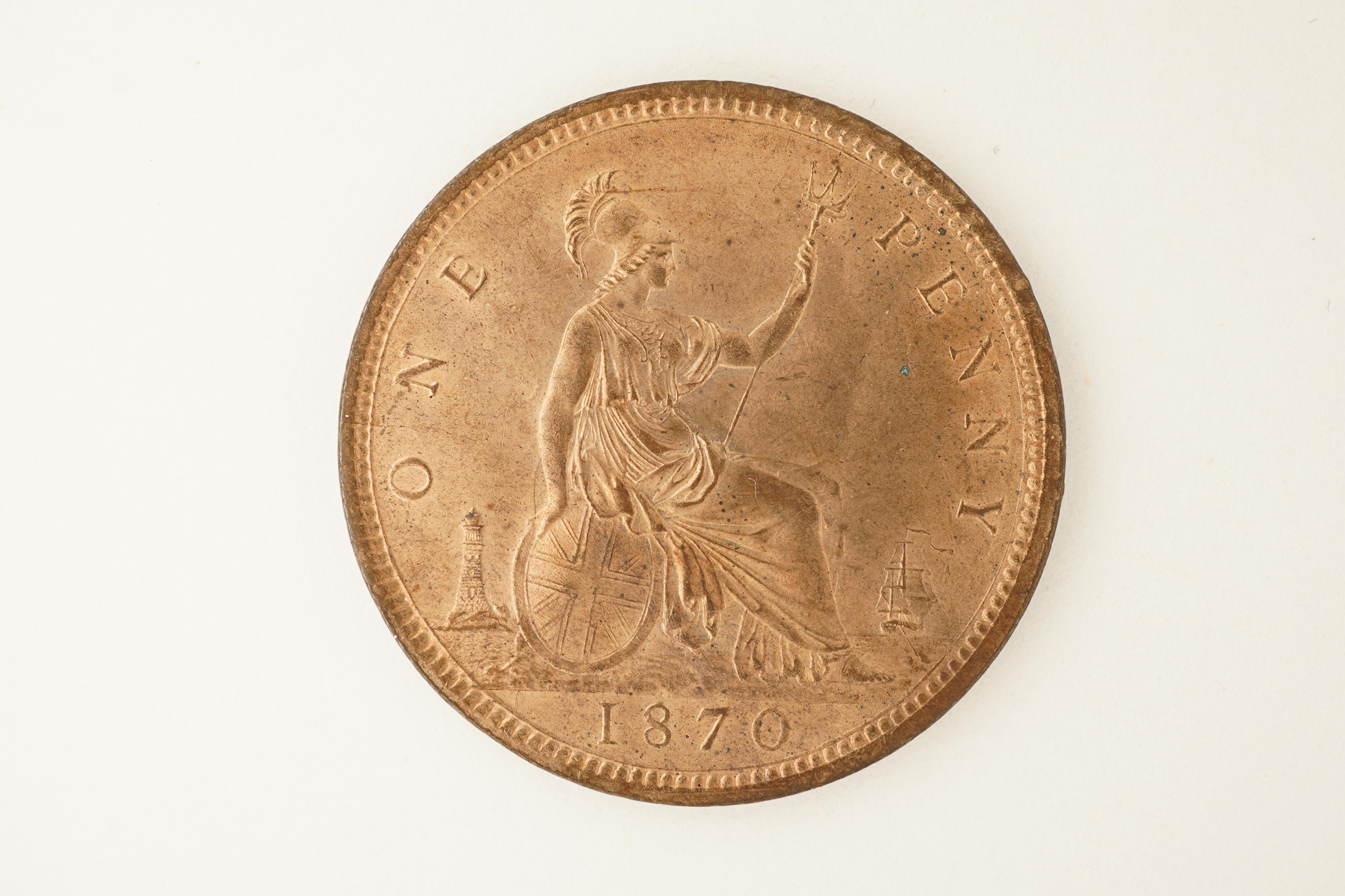 British coins, Victoria, bronze penny, 1870, Fr. 60, Gouby dies J/g, proof like, about UNC, near full lustre, scarce in this grade